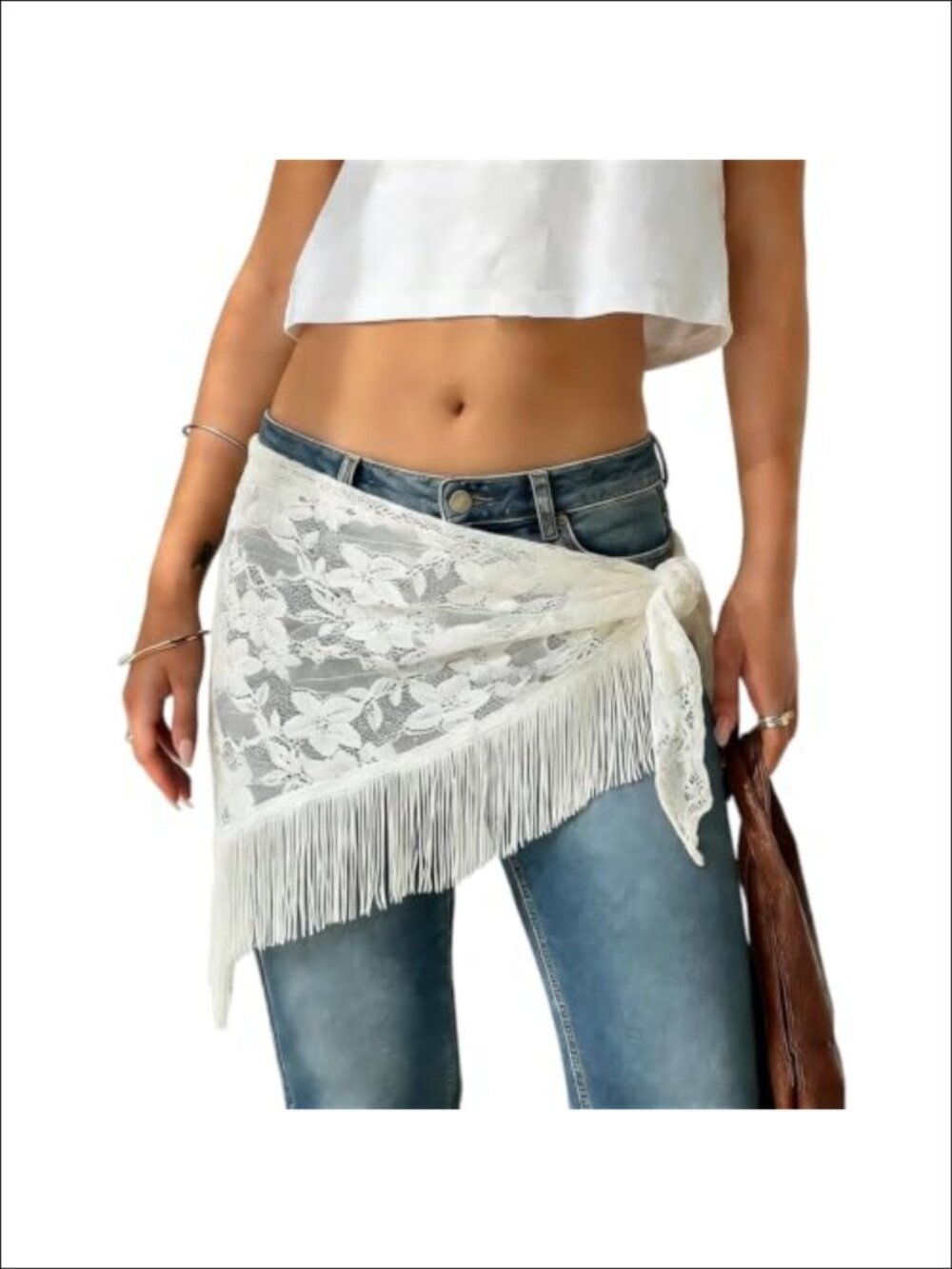 Lace Fringe Scarf Belt Y2K Tassel Tie Waist Wrap Boho Coverup